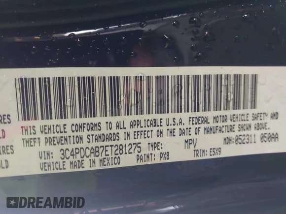 ✅ 2014 Dodge Journey SE • VIN: 3C4PDCAB7ET281275 • Lot: 43876619. Listed on IAAI with 129,908 mi. Free auction sales archive from the USA and detailed vehicle history report at DreamBid. Image 9.