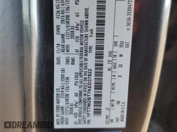 ✅ 2019 Ford F-250 XLT • VIN: 1FT7W2BT7KED37822 • Lot: 87280455. Listed on Copart with 132,261 mi. Free auction sales archive from the USA and detailed vehicle history report at DreamBid. Image 12.