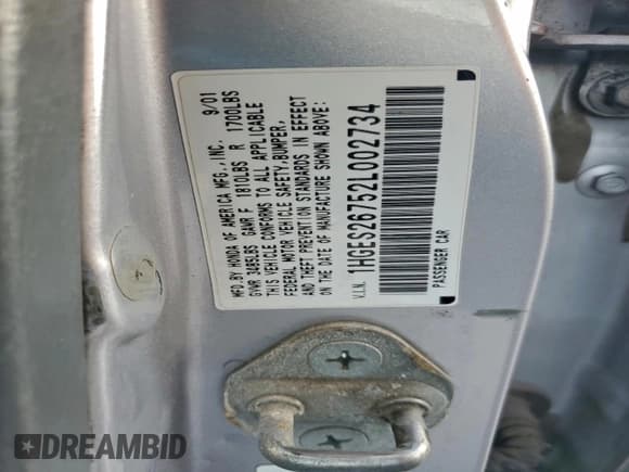 ✅ 2002 Honda Civic EX • VIN: 1HGES26752L002734 • Lot: 93538625. Wystawiony na Copart z przebiegiem 236 517 mil. Bezpłatny archiwum sprzedaży aukcyjnych z USA i szczegółowy raport historii pojazdu na DreamBid. Zdjęcie 12.