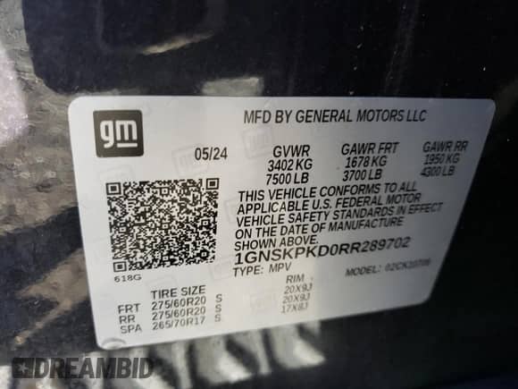 2024 Chevrolet Tahoe Z71 с VIN 1GNSKPKD0RR289702, выставлен на аукционе Copart как лот 85598695 с пробегом 18 665 миль миль и Списание • Salvage title. История ставок и продаж доступна на DreamBid. Изображение 14.