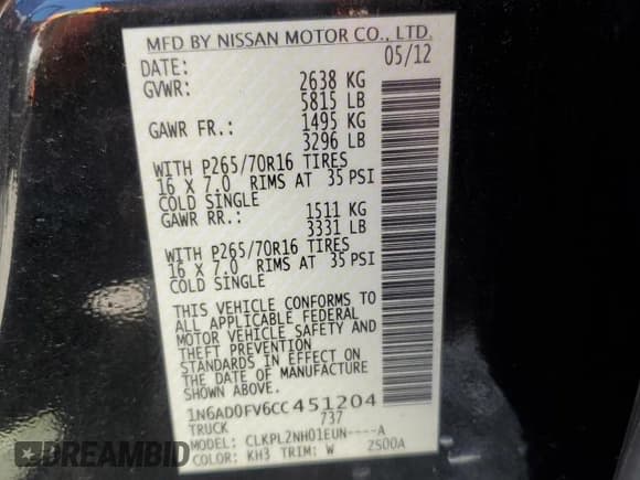 ✅ 2012 Nissan Frontier SV • VIN: 1N6AD0FV6CC451204 • Lot: 70493415. Listed on Copart with 92,464 mi. Free auction sales archive from the USA and detailed vehicle history report at DreamBid. Image 12.