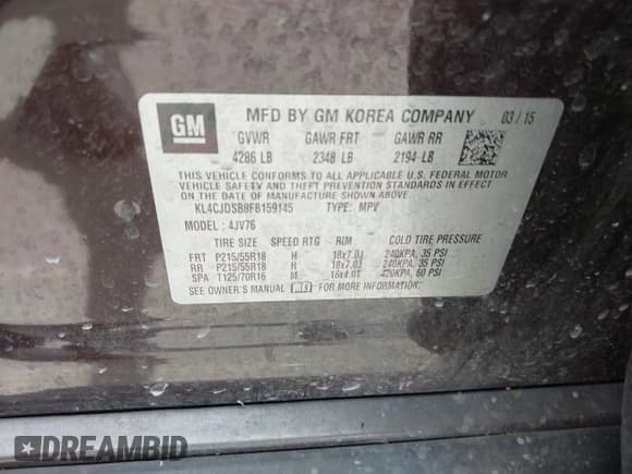 ✅ 2015 Buick Encore Premium • VIN: KL4CJDSB8FB159145 • Lot: 42662868. Listed on IAAI with 118,673 mi. Free auction sales archive from the USA and detailed vehicle history report at DreamBid. Image 9.