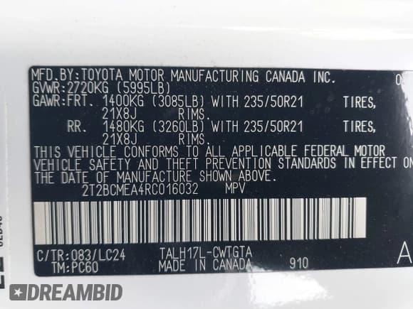 ✅ 2024 Lexus RX 500h F Sport Performance • VIN: 2T2BCMEA4RC016032 • Lot: 41464306. Listed on IAAI with 13,338 mi. Free auction sales archive from the USA and detailed vehicle history report at DreamBid. Image 9.