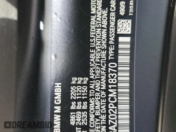 ✅ 2023 BMW M4 Competition xDrive • VIN: WBS43AZ02PCM18370 • Lot: 88975375. Listed on Copart with 26,863 mi. Free auction sales archive from the USA and detailed vehicle history report at DreamBid. Image 12.