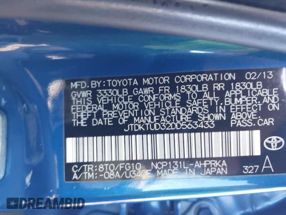 ✅ 2013 Toyota Yaris LE • VIN: JTDKTUD32DD563433 • Lot: 43745320. Wystawiony na IAAI z przebiegiem 165 136 mil. Bezpłatny archiwum sprzedaży aukcyjnych z USA i szczegółowy raport historii pojazdu na DreamBid. Zdjęcie 9.