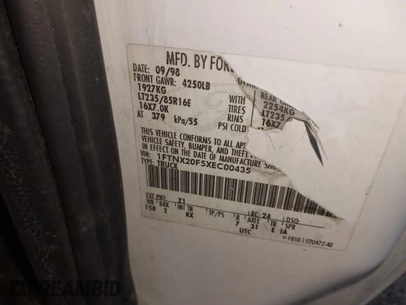 ✅ 1999 Ford F-250 XL • VIN: 1FTNX20F5XEC00435 • Lot: 41137317. Listed on IAAI with 346,348 mi. Free auction sales archive from the USA and detailed vehicle history report at DreamBid. Image 9.