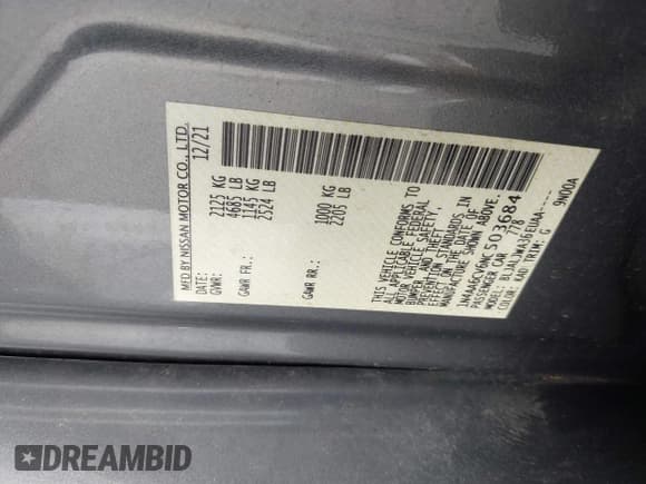 ✅ 2022 Nissan Maxima SV • VIN: 1N4AA6CV6NC503684 • Lot: 42558678. Listed on IAAI with 41,939 mi. Free auction sales archive from the USA and detailed vehicle history report at DreamBid. Image 9.