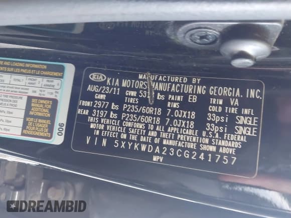 ✅ 2012 Kia Sorento SX • VIN: 5XYKWDA23CG241757 • Lot: 42806610. Listed on IAAI with 227,577 mi. Free auction sales archive from the USA and detailed vehicle history report at DreamBid. Image 9.