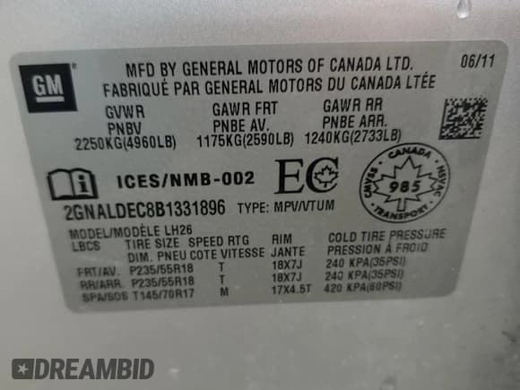 ✅ 2011 Chevrolet Equinox 1LT • VIN: 2GNALDEC8B1331896 • Лот: 72366114. Опубликован ранее на Copart с пробегом 163 965 миль. Бесплатный доступ к архиву аукционных продаж из США и подробный отчёт об истории автомобиля на DreamBid. Изображение 13.