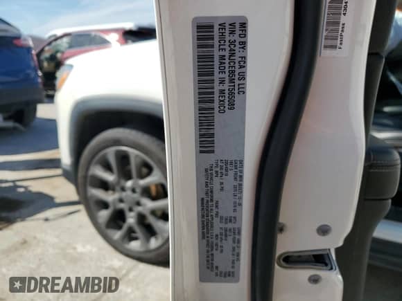 2021 Jeep Compass 80th Anniversary с VIN 3C4NJCEB5MT565089, выставлен на аукционе Copart как лот 70815035 с пробегом 57 091 миль миль и Списание • Salvage title. История ставок и продаж доступна на DreamBid. Изображение 13.