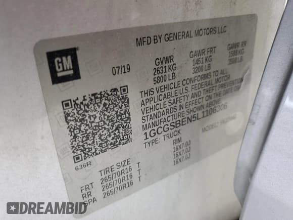 ✅ 2020 Chevrolet Colorado 2WD Work Truck • VIN: 1GCGSBEN5L1106306 • Lot: 91644455. Wystawiony na Copart z przebiegiem 105 813 mil. Bezpłatny archiwum sprzedaży aukcyjnych z USA i szczegółowy raport historii pojazdu na DreamBid. Zdjęcie 13.