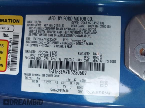 ✅ 2017 Ford Mustang V6 • VIN: 1FATP8EM7H5230609 • Lot: 41466675. Listed on IAAI with 25,841 mi. Free auction sales archive from the USA and detailed vehicle history report at DreamBid. Image 9.