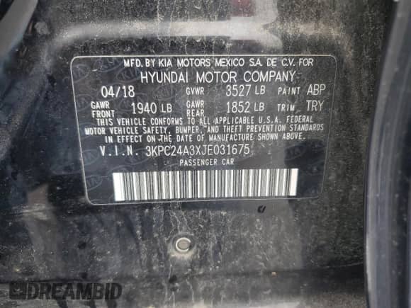 2018 Hyundai Accent SEL z VIN 3KPC24A3XJE031675, wystawiony jako Copart lot #59262903 z przebiegiem 134 422 mil mil oraz . Historia ofert i sprzedaży dostępna na DreamBid. Obrazek 12.