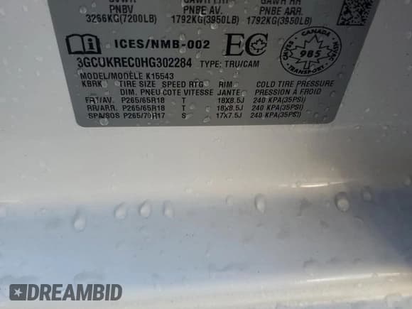 ✅ 2017 Chevrolet Silverado 1500 LT • VIN: 3GCUKREC0HG302284 • Lot: 85297135. Listed on Copart with 127,698 mi. Free auction sales archive from the USA and detailed vehicle history report at DreamBid. Image 12.