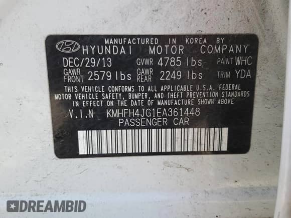 2014 Hyundai Azera Limited с VIN KMHFH4JG1EA361448, выставлен на аукционе Copart как лот 42344065 с пробегом 178 452 миль миль и Списание • Salvage title. История ставок и продаж доступна на DreamBid. Изображение 12.