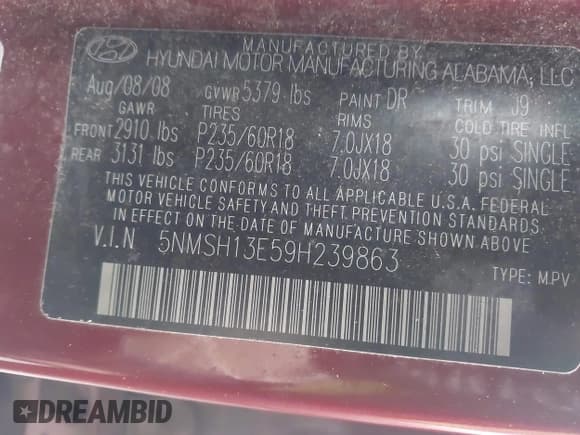 ✅ 2009 Hyundai Santa Fe Limited • VIN: 5NMSH13E59H239863 • Лот: 43649785. Опубликован ранее на IAAI с пробегом 193 058 миль. Бесплатный доступ к архиву аукционных продаж из США и подробный отчёт об истории автомобиля на DreamBid. Изображение 9.