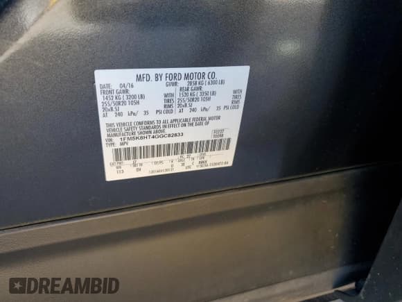 ✅ 2016 Ford Explorer Platinum • VIN: 1FM5K8HT4GGC82833 • Lot: 92606705. Wystawiony na Copart z przebiegiem 112 607 mil. Bezpłatny archiwum sprzedaży aukcyjnych z USA i szczegółowy raport historii pojazdu na DreamBid. Zdjęcie 13.