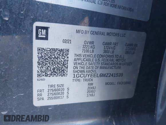 ✅ 2021 Chevrolet Silverado 1500 RST • VIN: 1GCUYEEL6MZ241539 • Lot: 40973115. Listed on IAAI with 58,407 mi. Free auction sales archive from the USA and detailed vehicle history report at DreamBid. Image 9.