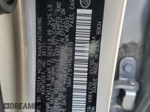 ✅ 2021 Lexus ES 350 Ultra Luxury • VIN: 58AFZ1B14MU108619 • Lot: 87011794. Listed on Copart with Not provided. Free auction sales archive from the USA and detailed vehicle history report at DreamBid. Image 12.