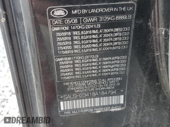 ✅ 2008 Land Rover Range Rover Sport SC • VIN: SALSH23418A184794 • Lot: 71979695. Listed on Copart with 113,812 mi. Free auction sales archive from the USA and detailed vehicle history report at DreamBid. Image 13.