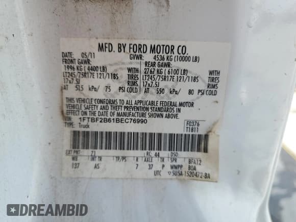 ✅ 2011 Ford F-250 XL • VIN: 1FTBF2B61BEC76990 • Lot: 53559155. Wystawiony na Copart z przebiegiem 144 341 mil. Bezpłatny archiwum sprzedaży aukcyjnych z USA i szczegółowy raport historii pojazdu na DreamBid. Zdjęcie 12.