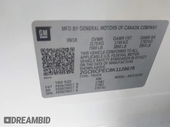 ✅ 2019 Chevrolet Silverado 1500 LT • VIN: 2GCRCPEC8K1128679 • Lot: 43476206. Wystawiony na IAAI z przebiegiem 120 021 mil. Bezpłatny archiwum sprzedaży aukcyjnych z USA i szczegółowy raport historii pojazdu na DreamBid. Zdjęcie 9.