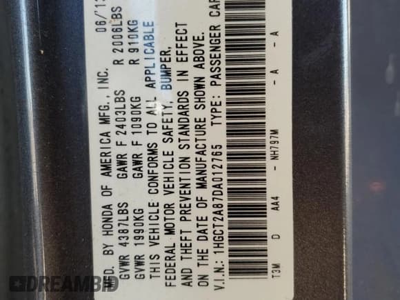 ✅ 2013 Honda Accord EX-L • VIN: 1HGCT2A87DA012765 • Лот: 67248255. Опубликован ранее на Copart с пробегом 109 786 миль. Бесплатный доступ к архиву аукционных продаж из США и подробный отчёт об истории автомобиля на DreamBid. Изображение 12.