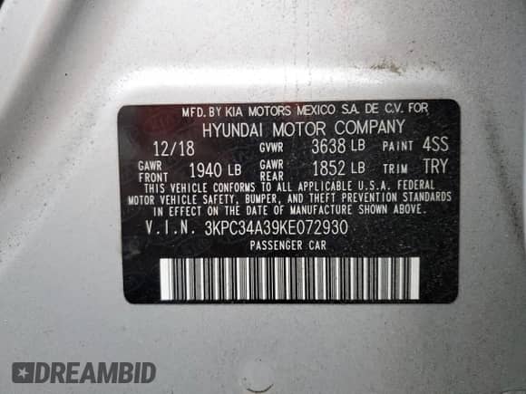 2019 Hyundai Accent Limited z VIN 3KPC34A39KE072930, wystawiony jako Copart lot #69347473 z przebiegiem 46 514 mil mil oraz . Historia ofert i sprzedaży dostępna na DreamBid. Obrazek 12.