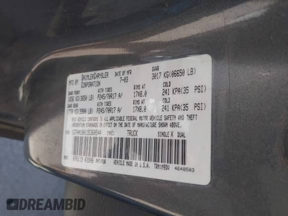 2003 Dodge 1500 ST z VIN 1D7HA18N13S360544, wystawiony jako IAAI lot #41808387 z przebiegiem 169 785 mil mil oraz . Historia ofert i sprzedaży dostępna na DreamBid. Obrazek 9.