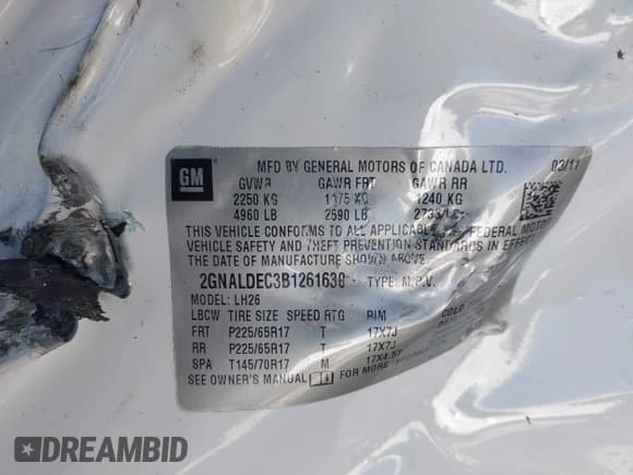 ✅ 2011 Chevrolet Equinox 1LT • VIN: 2GNALDEC3B1261630 • Лот: 43425645. Опубликован ранее на IAAI с пробегом 160 227 миль. Бесплатный доступ к архиву аукционных продаж из США и подробный отчёт об истории автомобиля на DreamBid. Изображение 9.