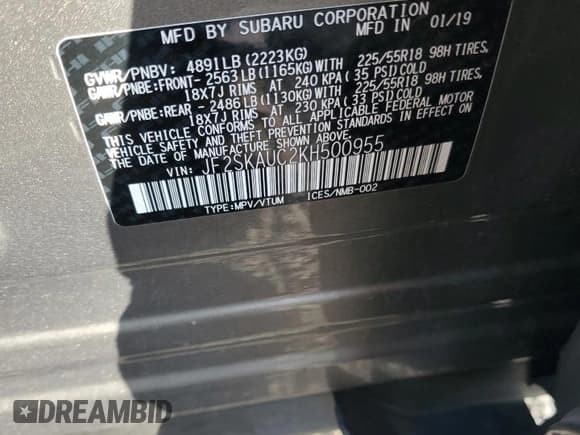 ✅ 2019 Subaru Forester Limited • VIN: JF2SKAUC2KH500955 • Лот: 82579345. Опубликован ранее на Copart с пробегом 127 939 миль. Бесплатный доступ к архиву аукционных продаж из США и подробный отчёт об истории автомобиля на DreamBid. Изображение 14.