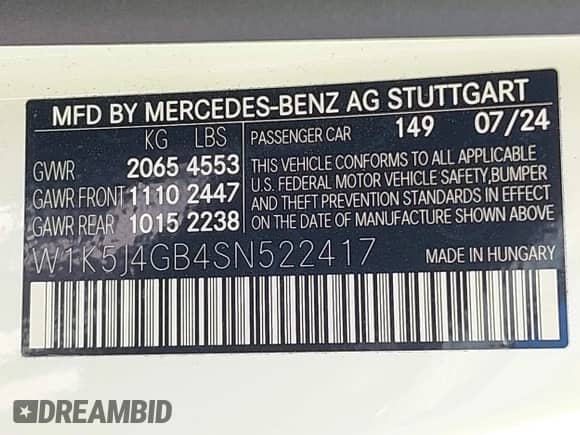 2025 Mercedes-Benz CLA 250 с VIN W1K5J4GB4SN522417, выставлен на аукционе IAAI как лот 42490791 с пробегом 17 314 миль миль и . История ставок и продаж доступна на DreamBid. Изображение 9.