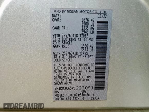 ✅ 2023 Nissan Pathfinder SL • VIN: 5N1DR3CA5PC222051 • Лот: 70007285. Опубликован ранее на Copart с пробегом 39 233 миль. Бесплатный доступ к архиву аукционных продаж из США и подробный отчёт об истории автомобиля на DreamBid. Изображение 13.