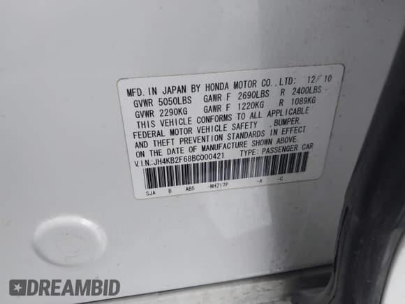 ✅ 2011 Acura RL Technology • VIN: JH4KB2F68BC000421 • Lot: 43544448. Listed on IAAI with 174,232 mi. Free auction sales archive from the USA and detailed vehicle history report at DreamBid. Image 9.