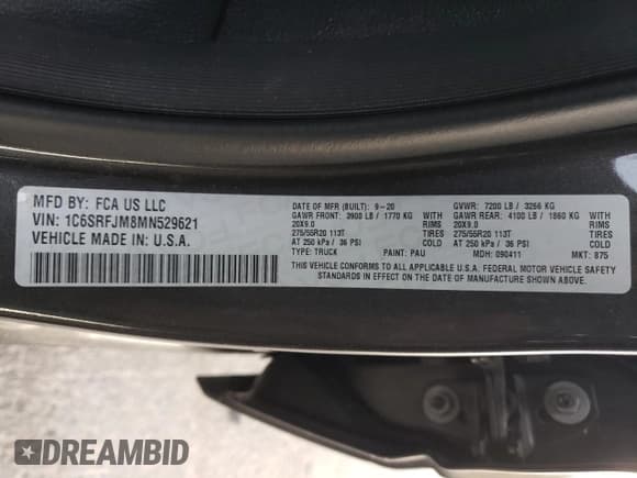 ✅ 2021 Ram 1500 Laramie • VIN: 1C6SRFJM8MN529621 • Lot: 75696324. Listed on Copart with 69,543 mi. Free auction sales archive from the USA and detailed vehicle history report at DreamBid. Image 12.