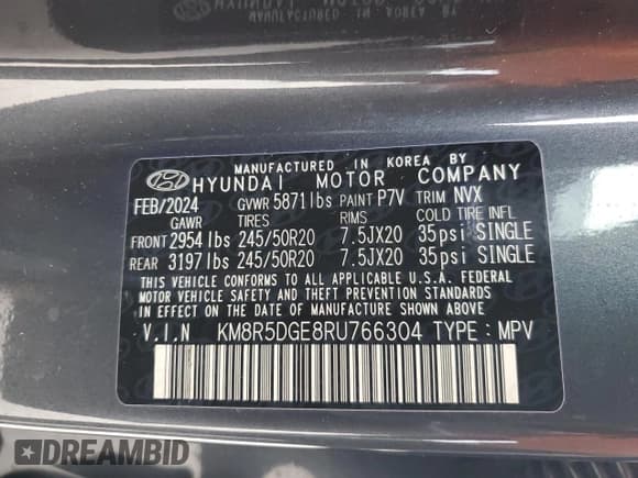 ✅ 2024 Hyundai Palisade Limited • VIN: KM8R5DGE8RU766304 • Лот: 80625344. Опубликован ранее на Copart с пробегом 3 334 миль. Бесплатный доступ к архиву аукционных продаж из США и подробный отчёт об истории автомобиля на DreamBid. Изображение 13.