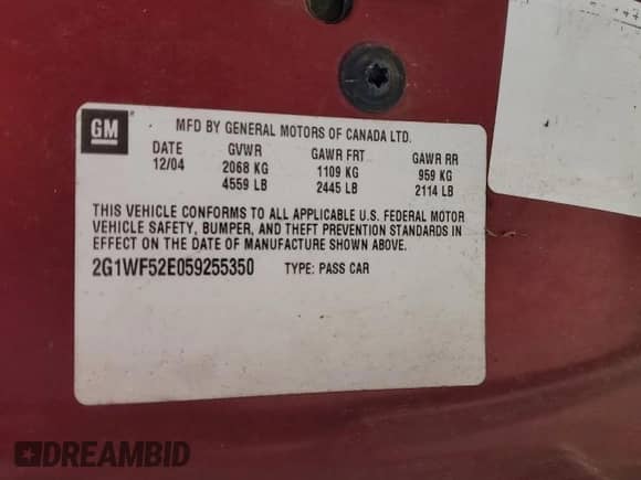 2005 Chevrolet Impala с VIN 2G1WF52E059255350, выставлен на аукционе Copart как лот 77526694 с пробегом Не указан миль и Списание • Salvage title. История ставок и продаж доступна на DreamBid. Изображение 12.