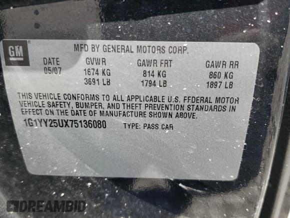 ✅ 2007 Chevrolet Corvette • VIN: 1G1YY25UX75136080 • Lot: 85876245. Wystawiony na Copart z przebiegiem Nie podano. Bezpłatny archiwum sprzedaży aukcyjnych z USA i szczegółowy raport historii pojazdu na DreamBid. Zdjęcie 12.