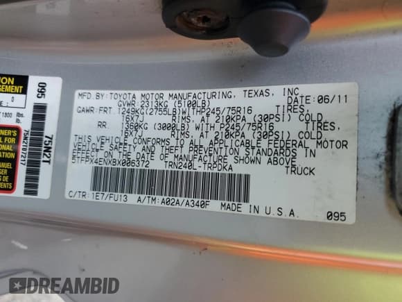 ✅ 2011 Toyota Tacoma • VIN: 5TFPX4ENXBX006372 • Lot: 70336255. Wystawiony na Copart z przebiegiem 254 905 mil. Bezpłatny archiwum sprzedaży aukcyjnych z USA i szczegółowy raport historii pojazdu na DreamBid. Zdjęcie 12.