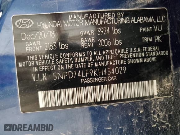 ✅ 2019 Hyundai Elantra SE • VIN: 5NPD74LF9KH454029 • Lot: 70486845. Listed on Copart with 63,440 mi. Free auction sales archive from the USA and detailed vehicle history report at DreamBid. Image 13.