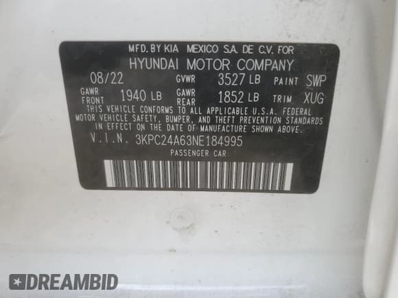 ✅ 2022 Hyundai Accent SE • VIN: 3KPC24A63NE184995 • Лот: 84886894. Опубликован ранее на Copart с пробегом 20 020 миль. Бесплатный доступ к архиву аукционных продаж из США и подробный отчёт об истории автомобиля на DreamBid. Изображение 15.