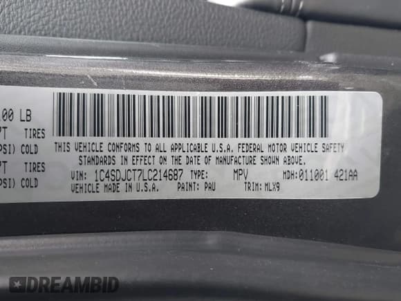 ✅ 2020 Dodge Durango R/T • VIN: 1C4SDJCT7LC214687 • Lot: 41291146. Listed on IAAI with 119,737 mi. Free auction sales archive from the USA and detailed vehicle history report at DreamBid. Image 9.