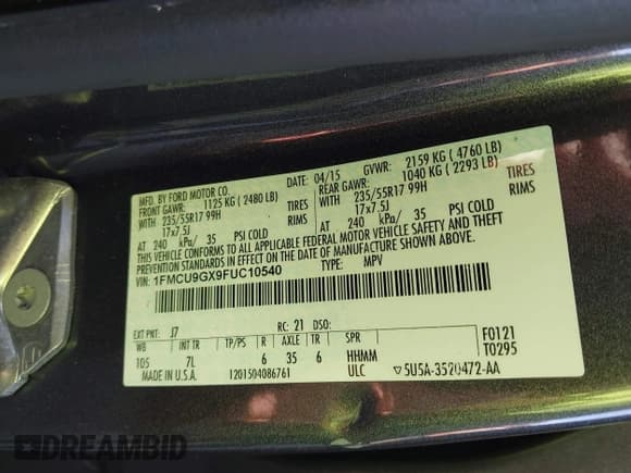✅ 2015 Ford Escape SE • VIN: 1FMCU9GX9FUC10540 • Lot: 43793195. Wystawiony na IAAI z przebiegiem 158 450 mil. Bezpłatny archiwum sprzedaży aukcyjnych z USA i szczegółowy raport historii pojazdu na DreamBid. Zdjęcie 9.