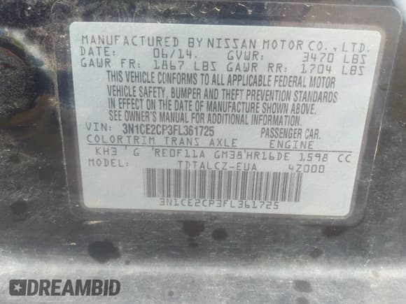 ✅ 2015 Nissan Note S • VIN: 3N1CE2CP3FL361725 • Lot: 37444827. Listed on IAAI with 97,772 mi. Free auction sales archive from the USA and detailed vehicle history report at DreamBid. Image 9.