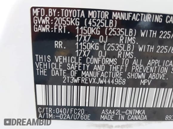 ✅ 2018 Toyota RAV4 XLE • VIN: 2T3WFREVXJW444968 • Lot: 42299924. Listed on IAAI with 99,906 mi. Free auction sales archive from the USA and detailed vehicle history report at DreamBid. Image 9.