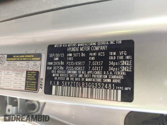 ✅ 2016 Hyundai Santa Fe • VIN: 5XYZTDLB3GG352481 • Лот: 43458892. Опубликован ранее на IAAI с пробегом 220 064 миль. Бесплатный доступ к архиву аукционных продаж из США и подробный отчёт об истории автомобиля на DreamBid. Изображение 9.