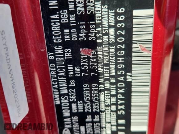 ✅ 2017 Kia Sorento SX • VIN: 5XYPKDA59HG202366 • Lot: 80922185. Listed on Copart with 111,035 mi. Free auction sales archive from the USA and detailed vehicle history report at DreamBid. Image 13.