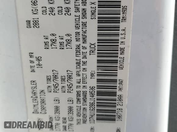 2006 Dodge 1500 SLT z VIN 1D7HU16286J140506, wystawiony jako Copart lot #86950944 z przebiegiem 203 265 mil mil oraz Szkoda całkowita • Salvage title. Historia ofert i sprzedaży dostępna na DreamBid. Obrazek 14.