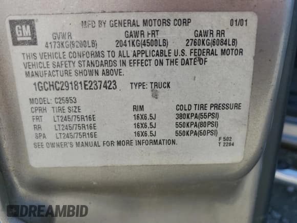 ✅ 2001 Chevrolet Silverado 2500HD LS • VIN: 1GCHC29181E237423 • Лот: 65835815. Опубликован ранее на Copart с пробегом 289 888 миль. Бесплатный доступ к архиву аукционных продаж из США и подробный отчёт об истории автомобиля на DreamBid. Изображение 12.