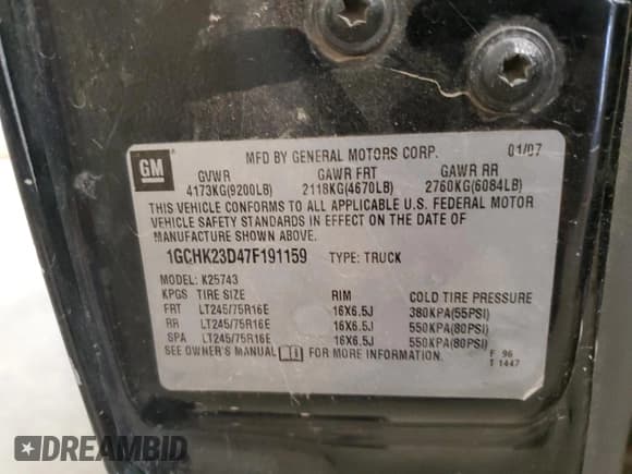 ✅ 2007 Chevrolet Silverado 2500HD LT3 • VIN: 1GCHK23D47F191159 • Лот: 64376955. Опубликован ранее на Copart с пробегом 447 049 миль. Бесплатный доступ к архиву аукционных продаж из США и подробный отчёт об истории автомобиля на DreamBid. Изображение 13.